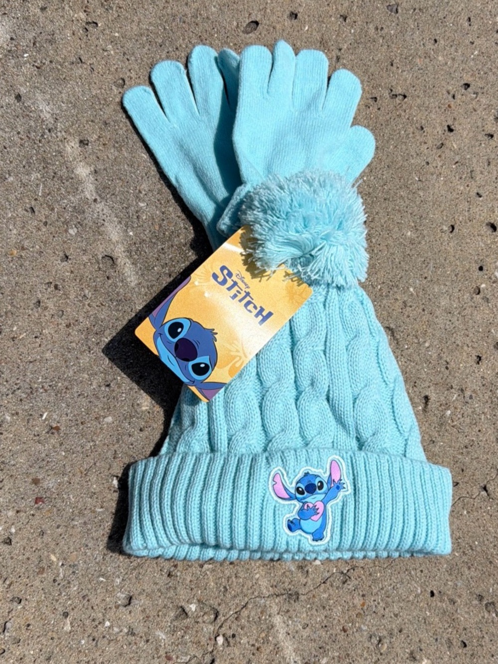 Disney Kids Stitch Pom Beanie and Matching Gloves in Light Blue
